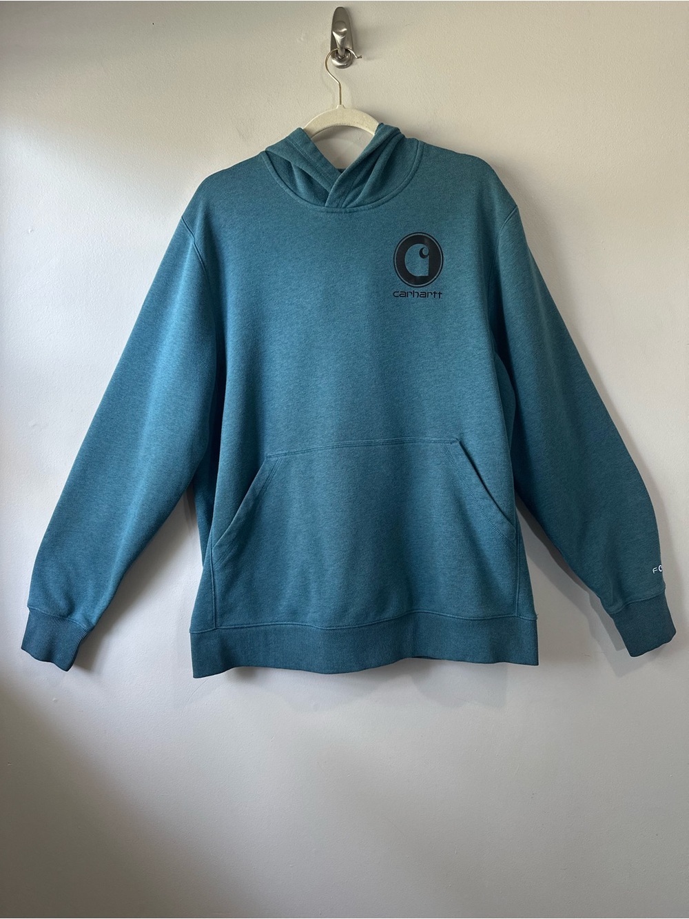 Carhartt Force Delmont Graphic Hooded Sweatshirt Teal Pullover Hoodie Size L